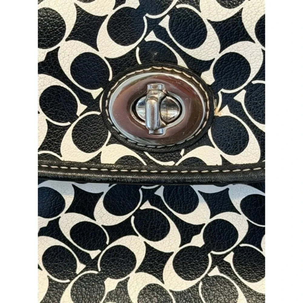 Coach Signature C Y2K Chelsea Leah Monogram Black White Canvas Leather Trim Tote